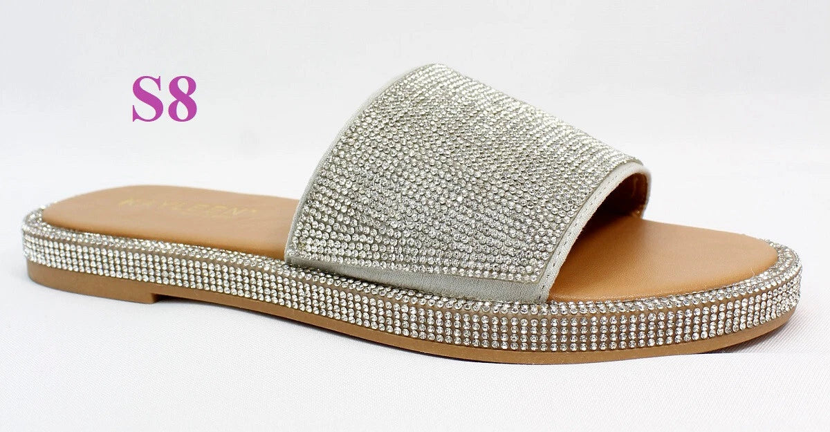 KARAUSA Fashion Bling Rhinestone  2 Buckles Sandal Slides, go to'KARAUSA' store