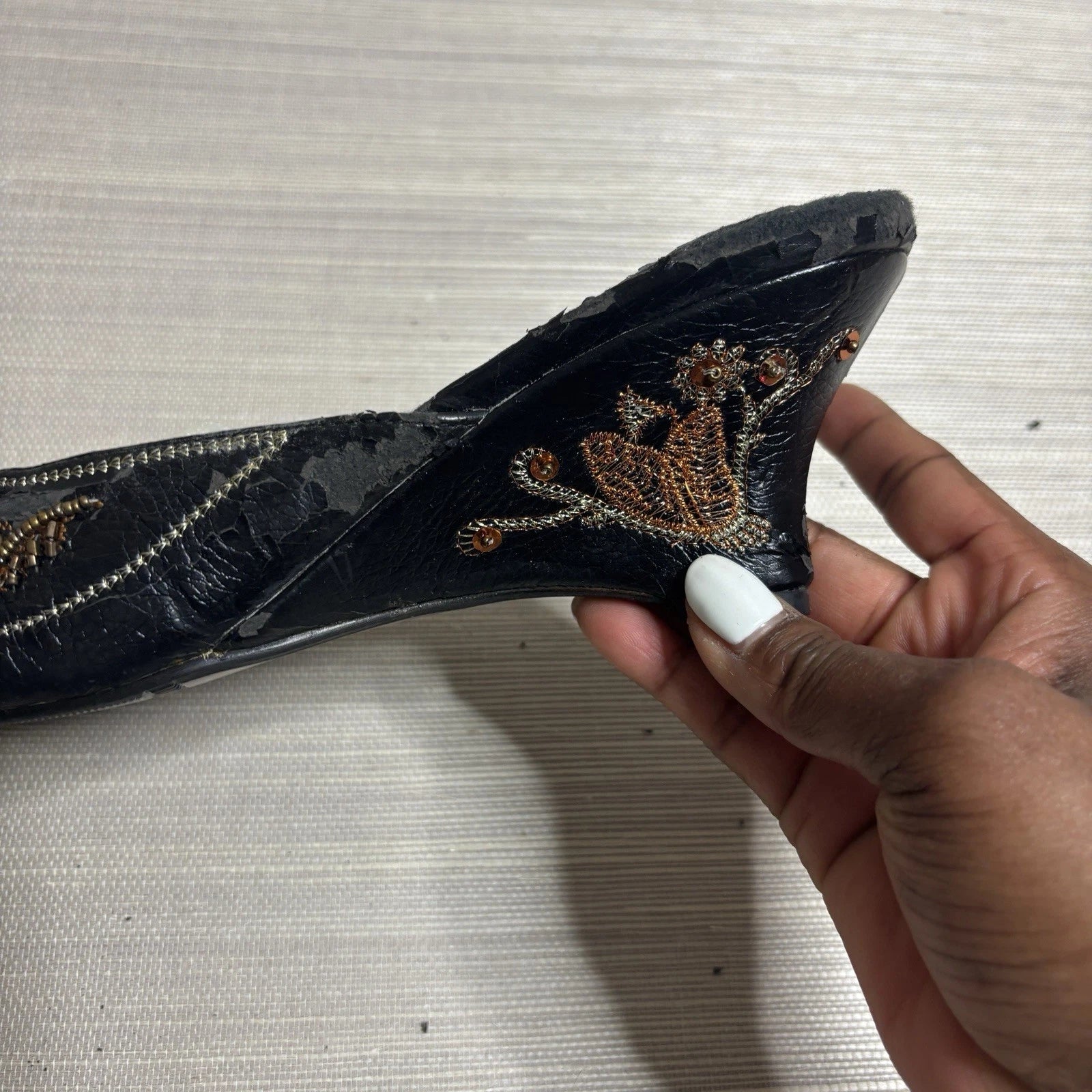 John Fashion Black Boho Beaded Sequin Slide Slip on Dress Shoes Size 9 NEW