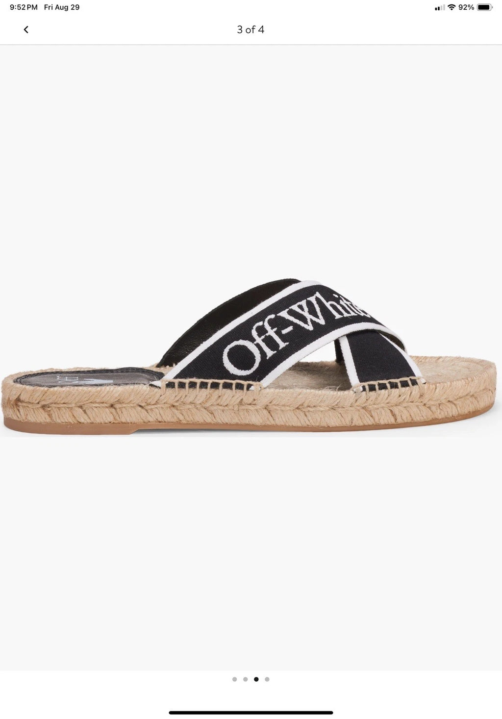 Off-White Black & White Logo Cross Strap Espadrille Slide Sandal Size Us8 Eu38