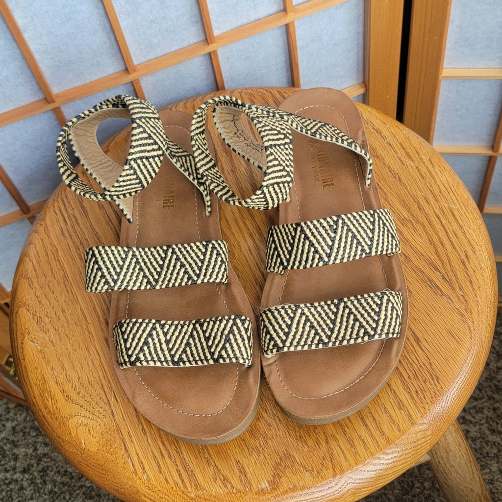 Strappy Gladiator Style Striped Sandal With Elastic Ankle Strap Women's Size 8