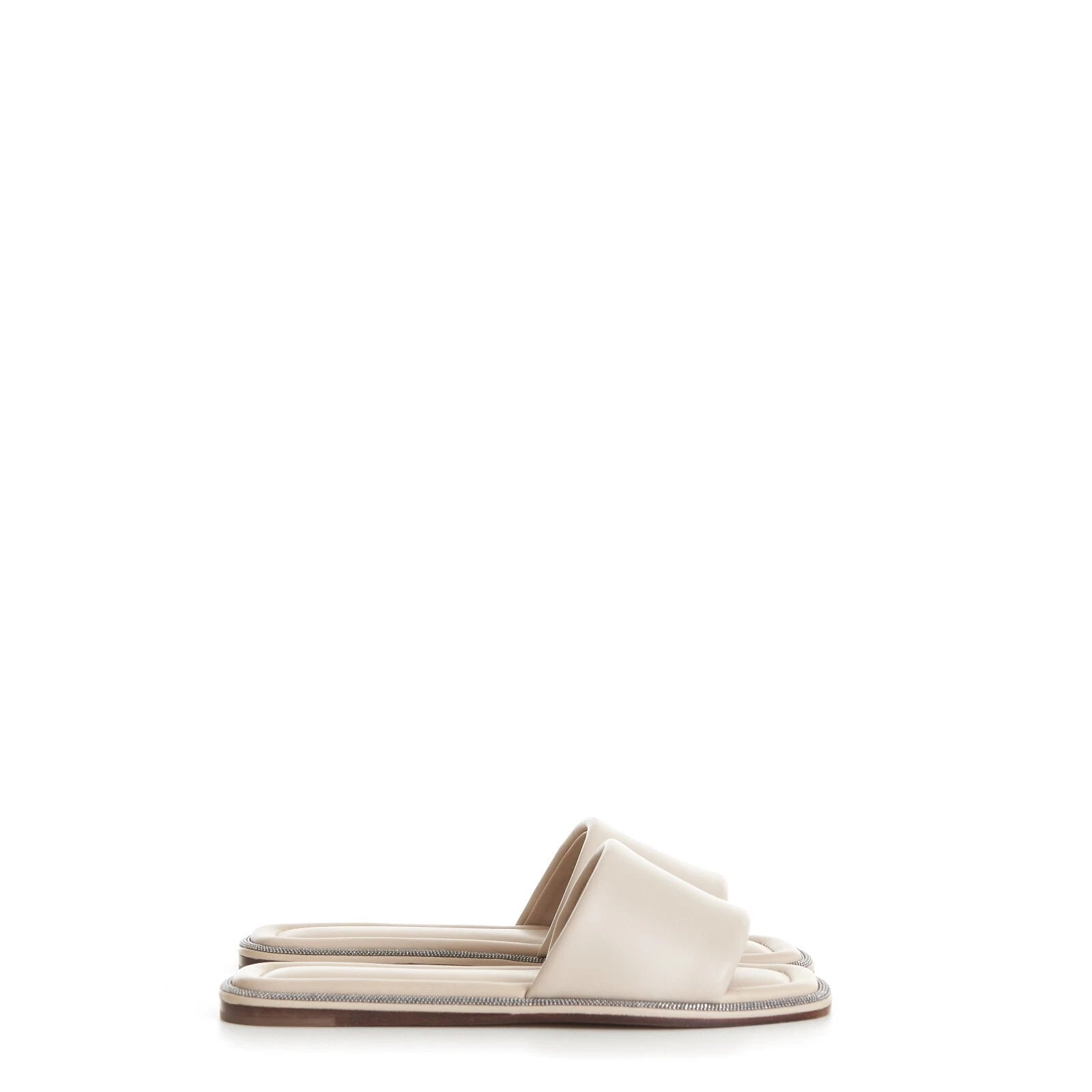 BRUNELLO CUCINELLI 895$ Slide Sandal - Sparkling Monili Trim Beige Leather Shoes