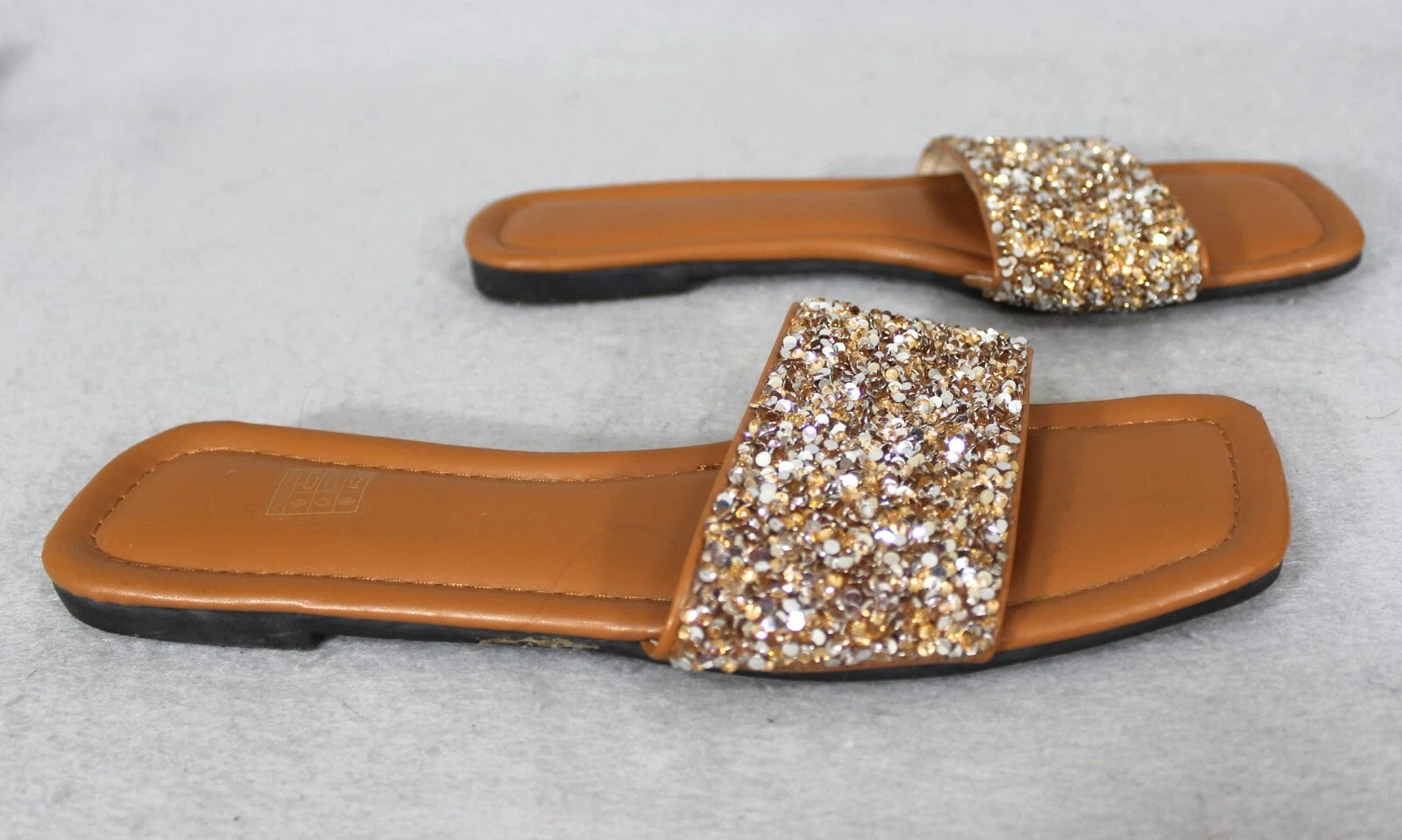 Women's Sandal Slip On Beach Fashion Slides Sq. Toe Rhinestone Sequins 41 9-9.5