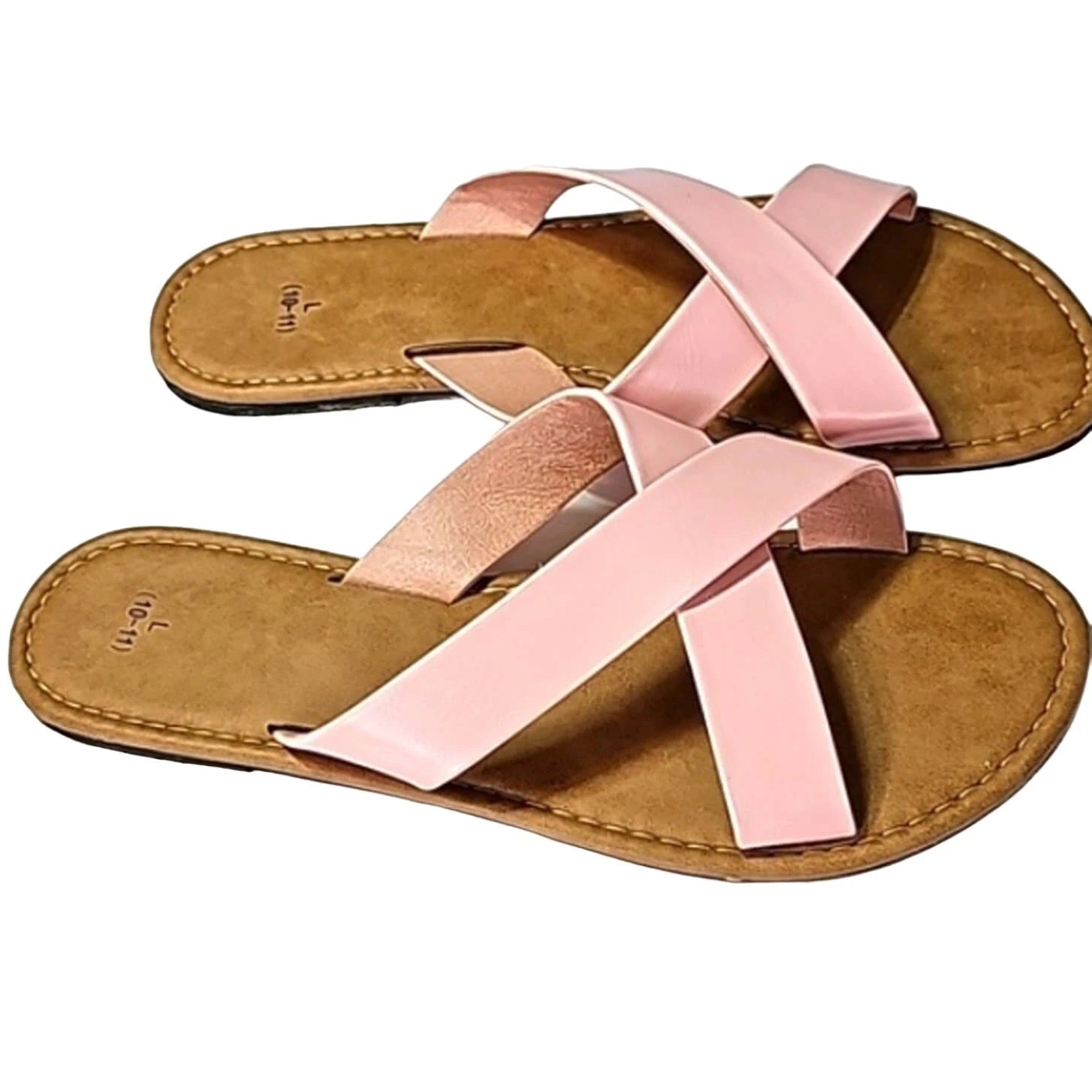 Womens Sz 10/11 Pink Criss-cross Vegan Slide Style Flat Y2K Unbranded Sandal