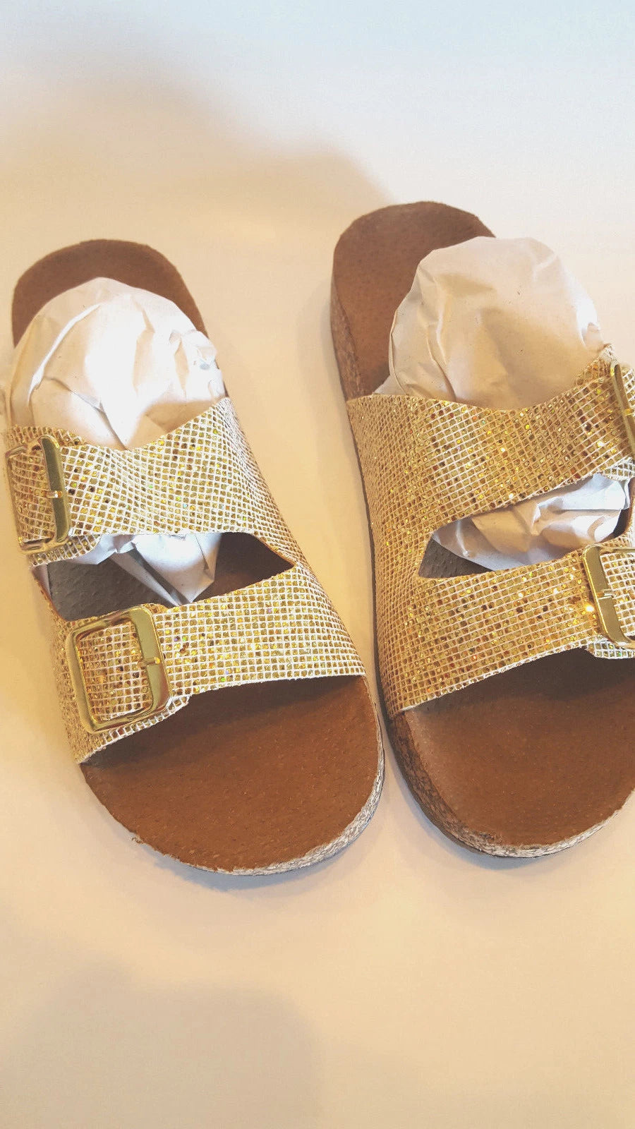 H2K Karen Glitter Gold Fashion Slides Flip Flops Sandals Bling Adjustable Straps