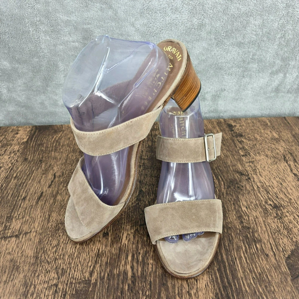 Gravati Mitchells Slide Sandals 10.5 Toast Suede Leather 2 Strap Buckles Italian