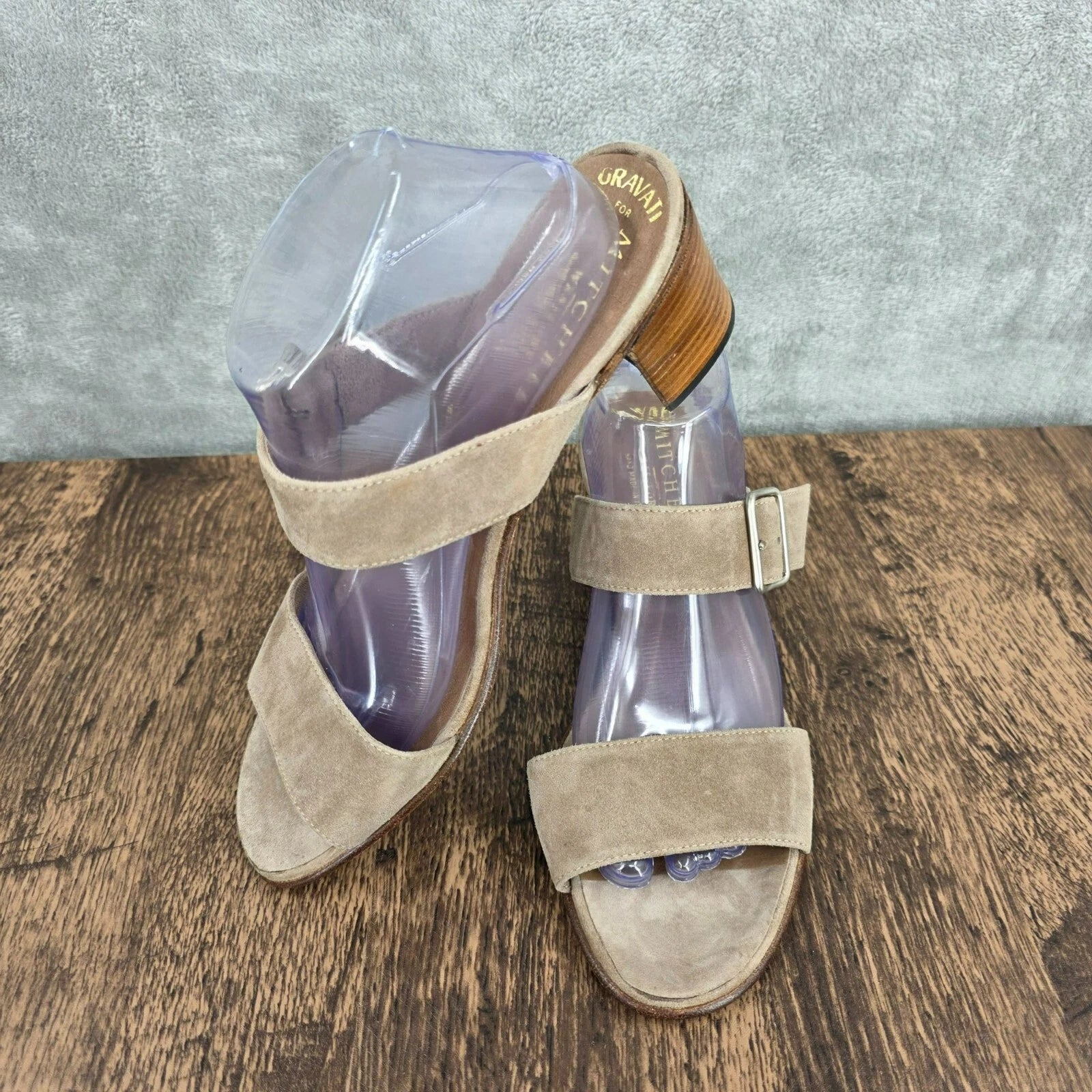 Gravati Mitchells Slide Sandals 10.5 Toast Suede Leather 2 Strap Buckles Italian