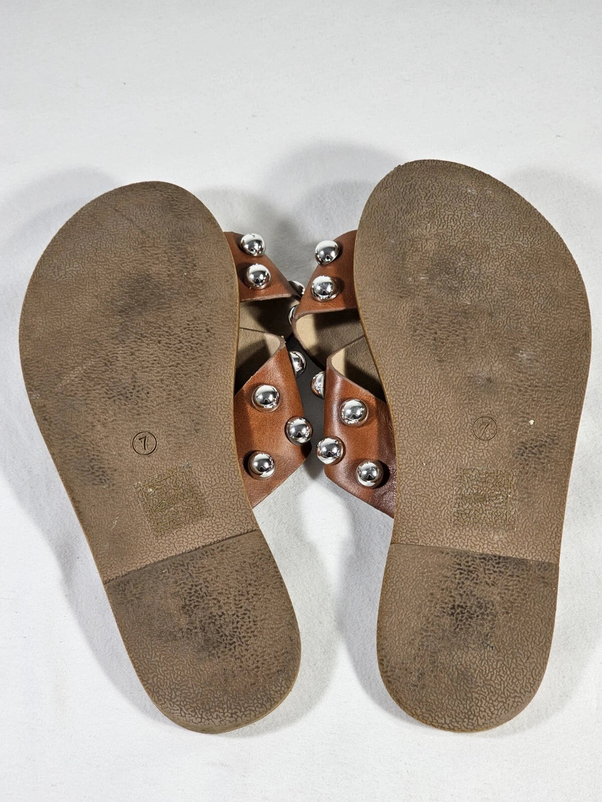 Beast Fashion Brown Studded Cross Strap Slide Sandals Women's Size US 7