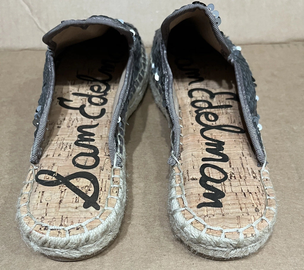 Sam Edelman Kerry Slip On Espadrille Slide Mule Flats Pewter Sequins. NWOB