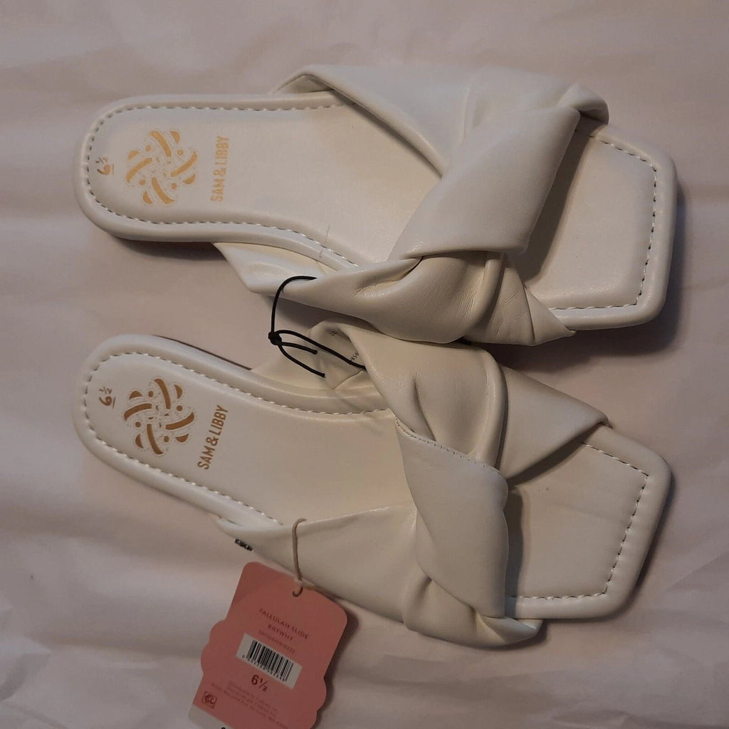 Womens Sam & Libby Tallulah Off White Slides Sandals Twist Strap Flat Footwear