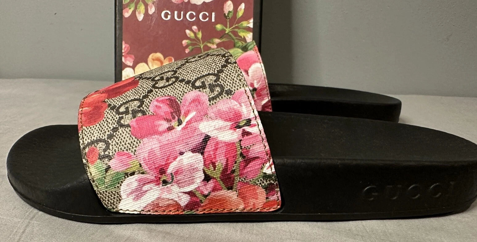 Gucci GG Bloom Supreme Floral Slides Women’s Size 34 (US 4) Authentic