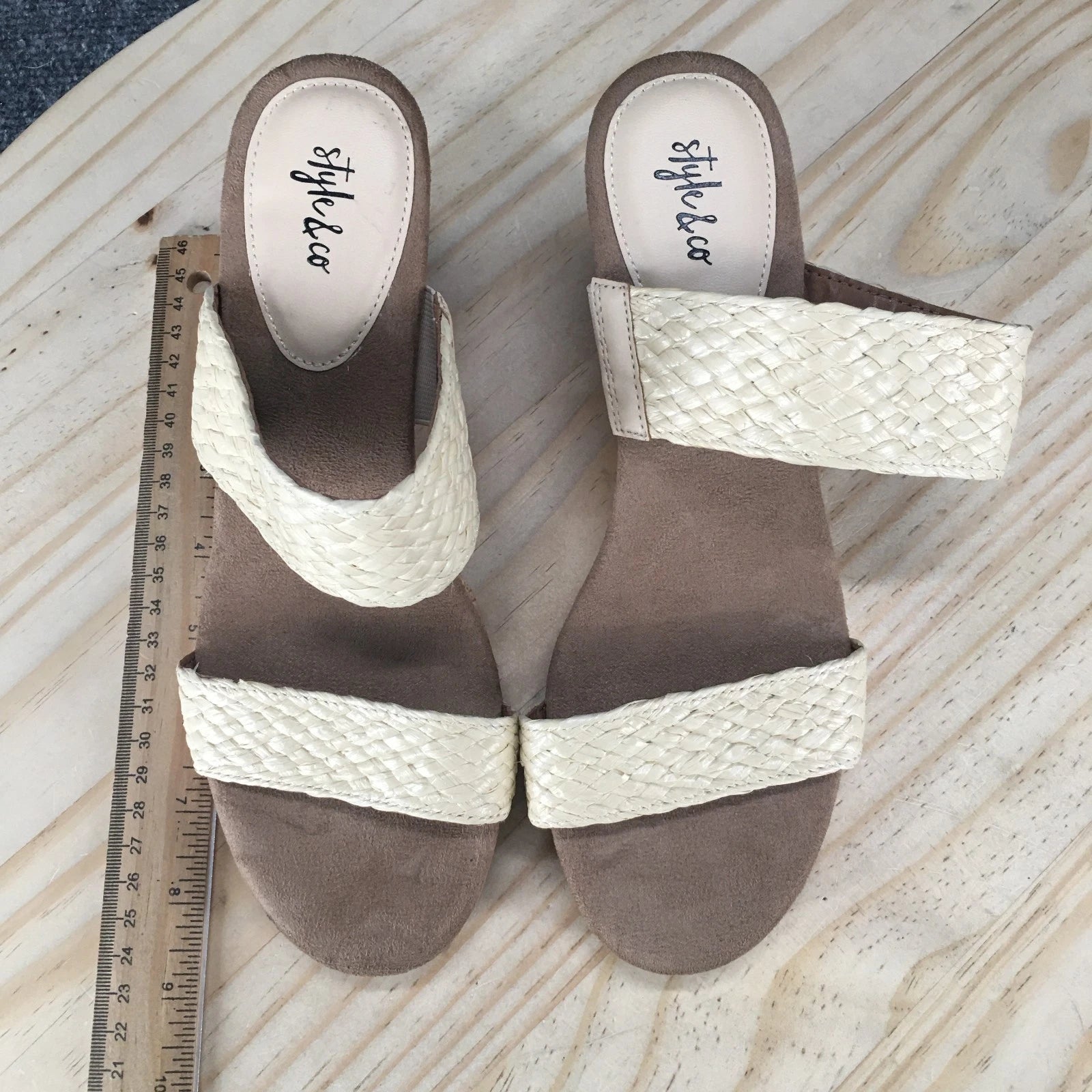 NEW Style & Co Sandals Womens 7.5 M Daliaa Cork Wedge Casual Slip On Slide Beige