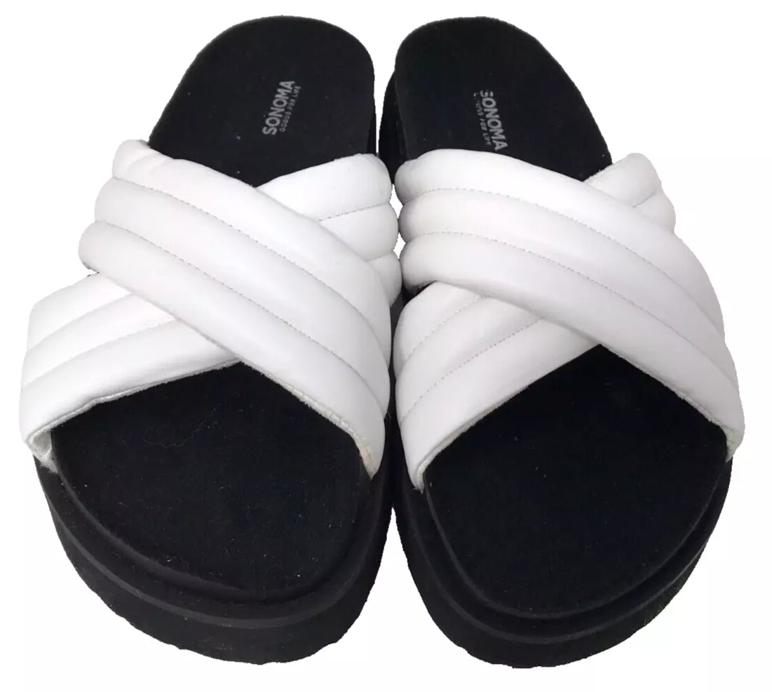 Sonoma Women's Fusilli Platform Slip On Comfort Slides Sandals Wht Size:8 200R