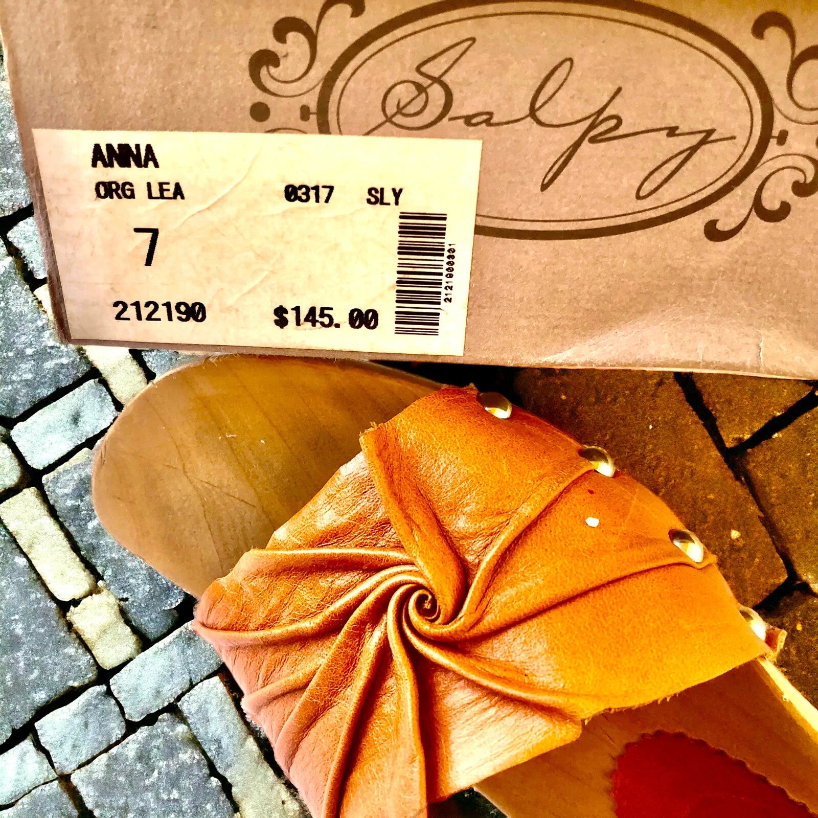 SALPY Handmade Shoes Orange Leather Wooden Mule Style Anna Womens size 7
