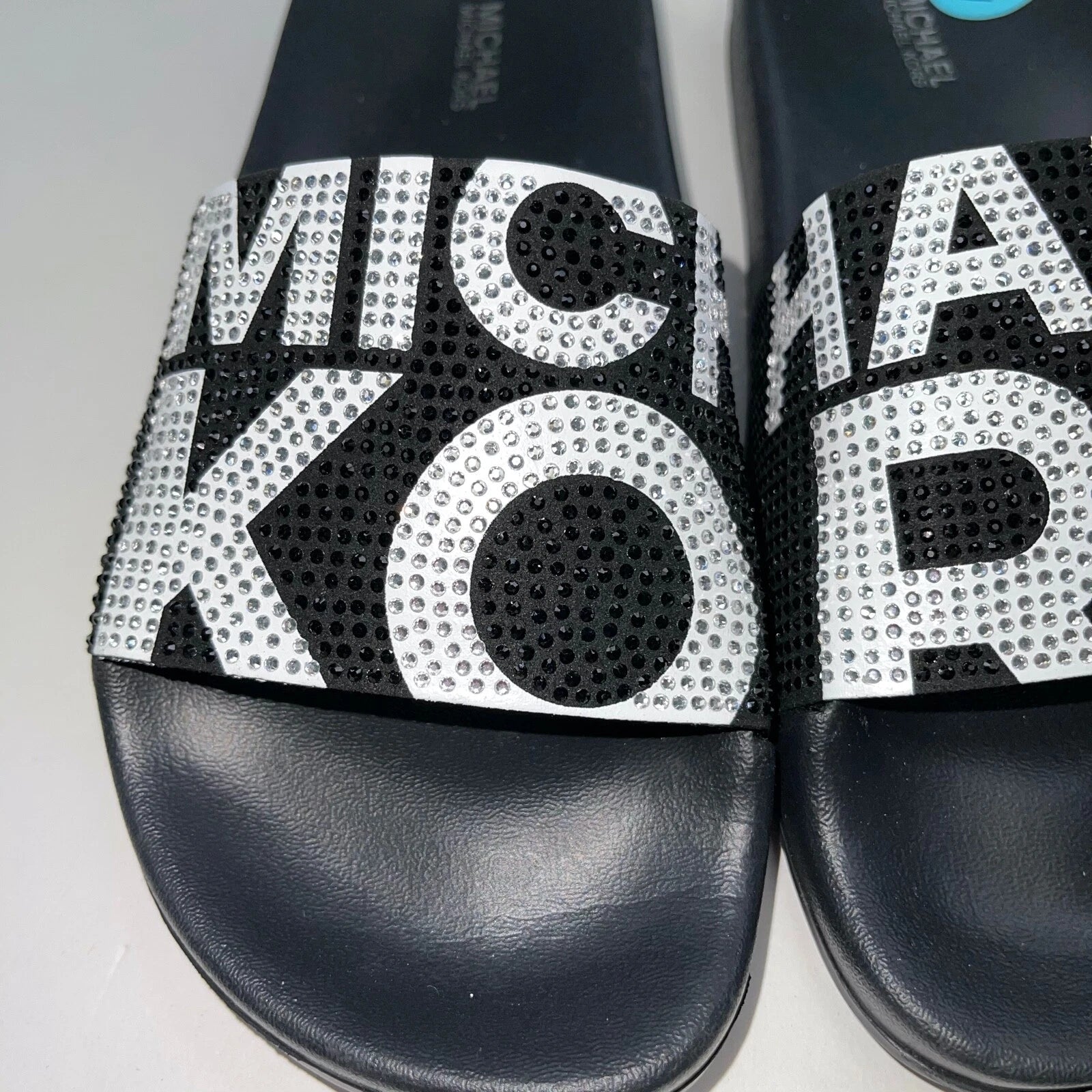 Michael Kors Slides Womens Rhinestones Rainbow Black Bling Sparkly Pride Gilmore