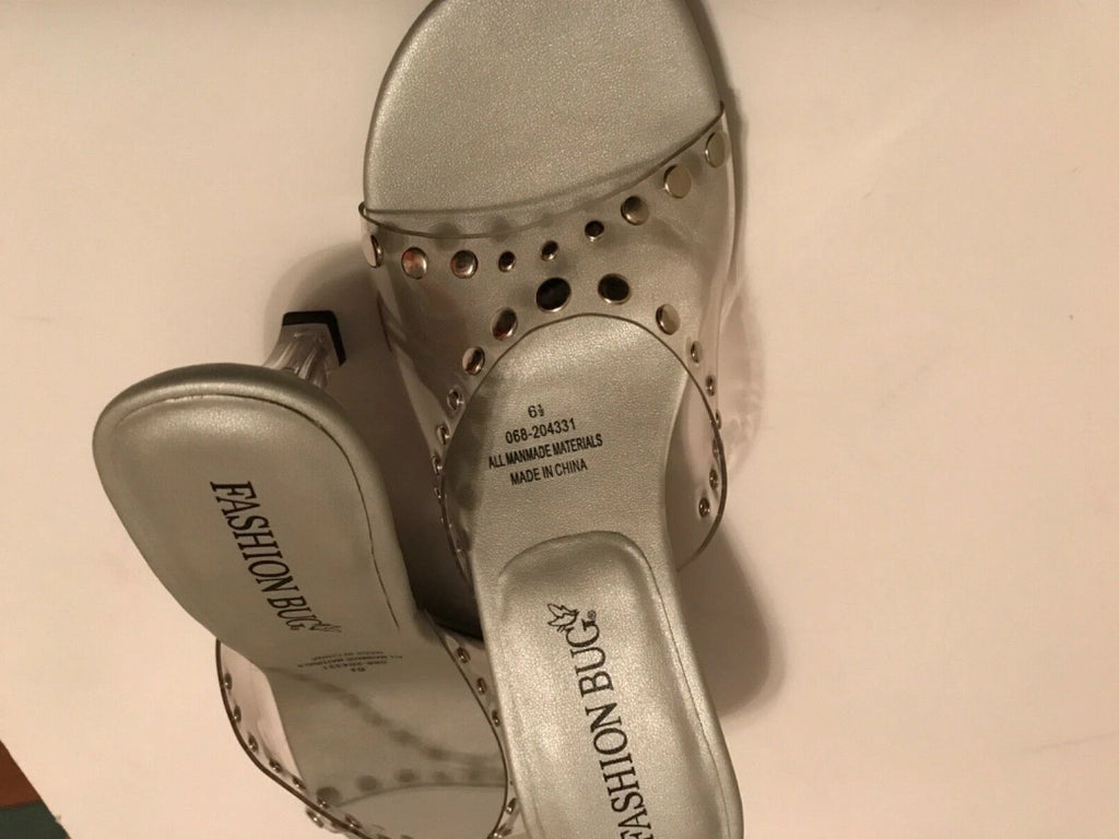Fashion Bug Slide Sandal Clear Studs Mid Heel NIB 6 1/2 Strapless 068-204331