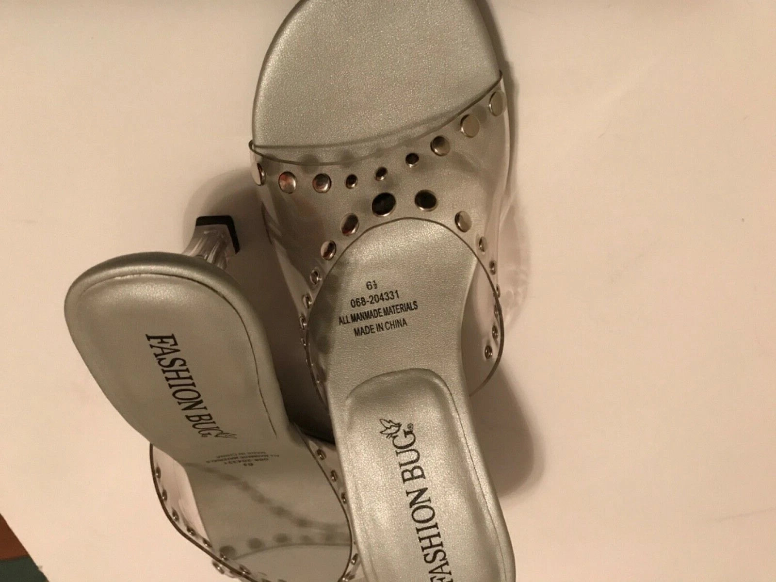 Fashion Bug Slide Sandal Clear Studs Mid Heel NIB 6 1/2 Strapless 068-204331