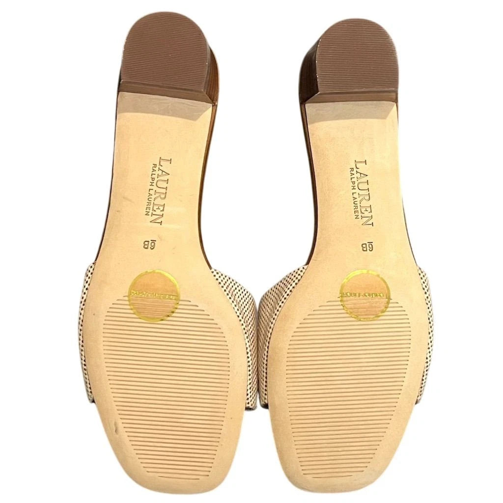 Lauren Ralph Lauren Women's Fay Leather Slide Sandals Brown 6 Preppy Summer