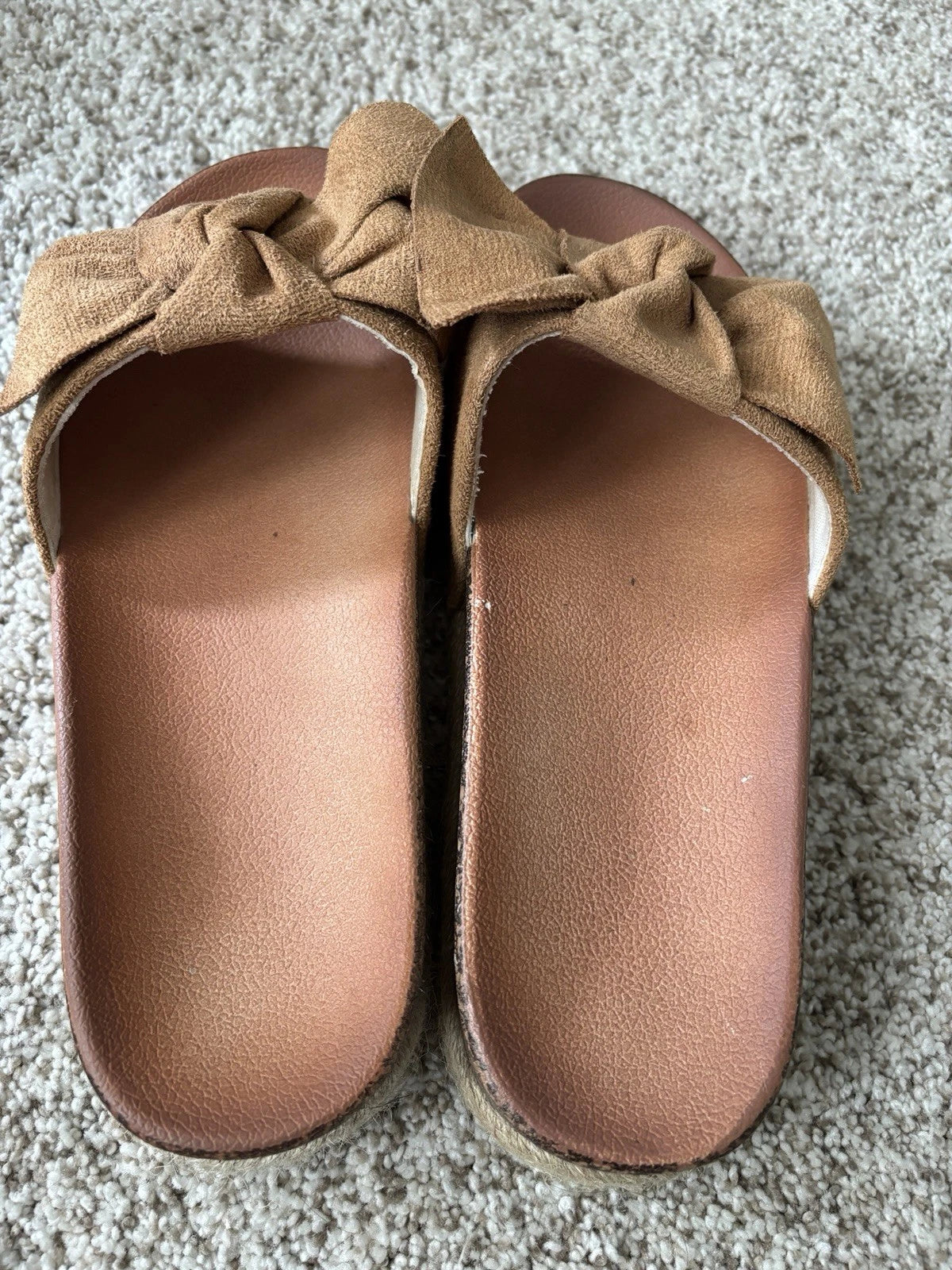 Chic-Casual: Tan Bow-Knot Slide Sandals for Effortless Style Size 9US/ 40EU