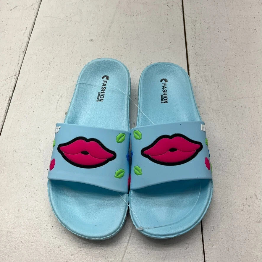 Fashion Shoes Blue Kiss Lips Slides Women's Size 8 NEW