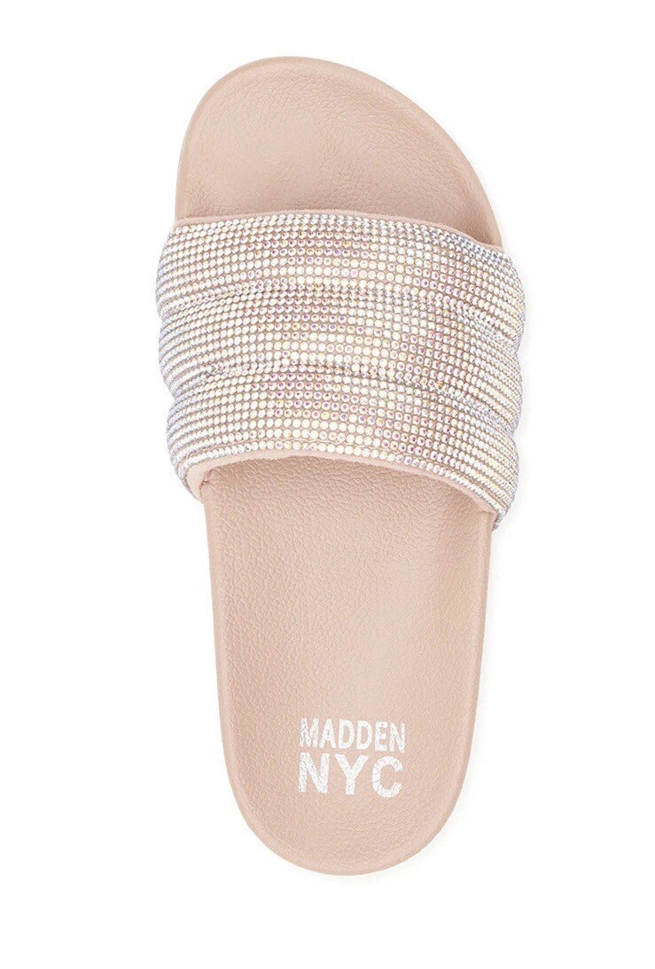 MADDEN NYC Bling Embellished Slide Sandals Slip On Size 5 Womens / Girls New