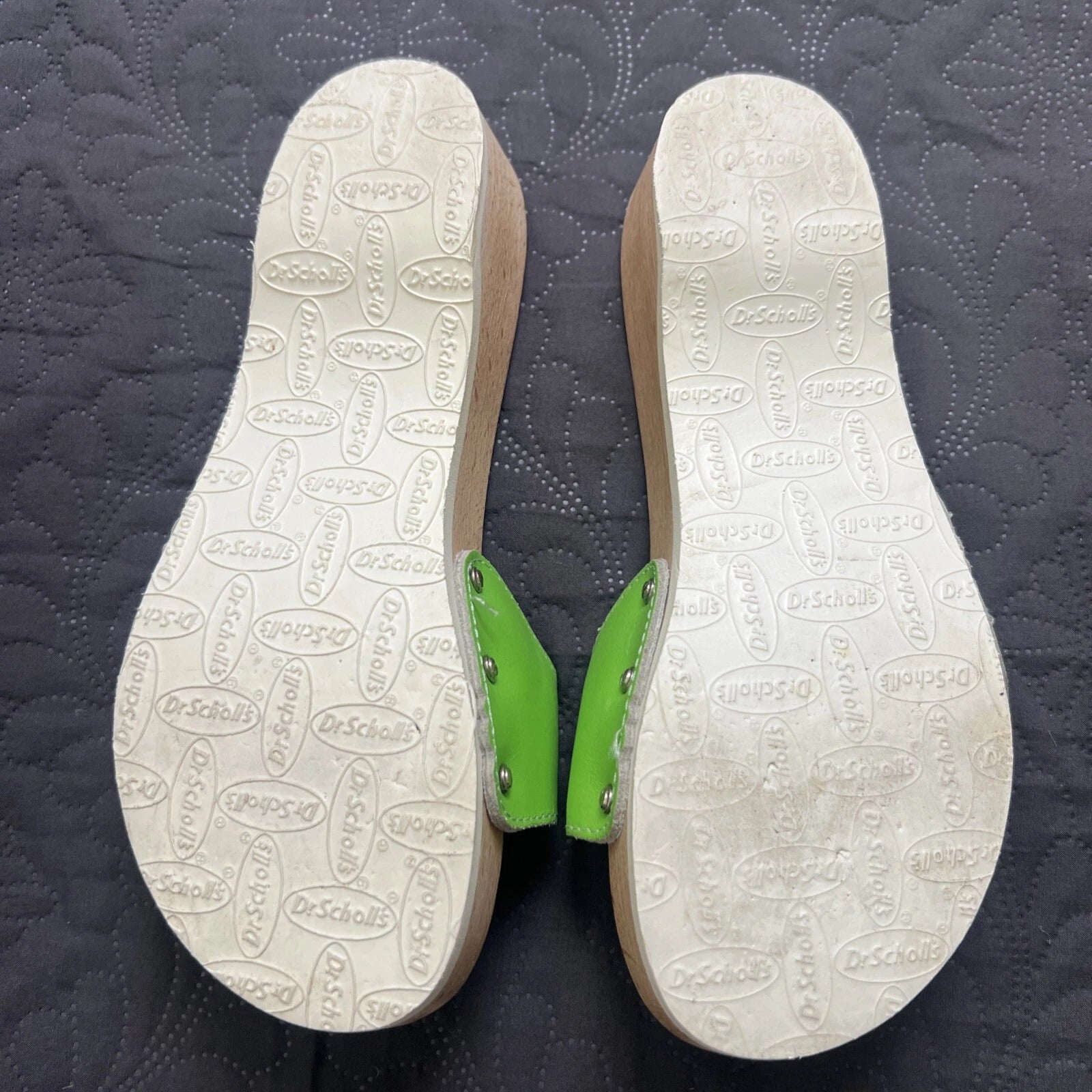 Dr Scholls Vintage Clog Style Italian Wooden Orthopedic Wedge Sandals SZ 6 Green