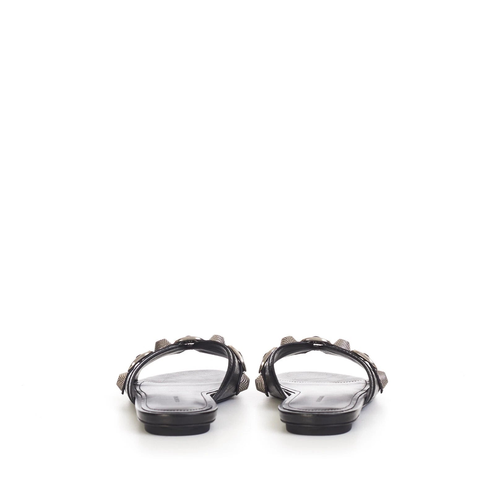 BALENCIAGA 750$ Cagole Slide Sandals - Arena, Studs, Black Leather