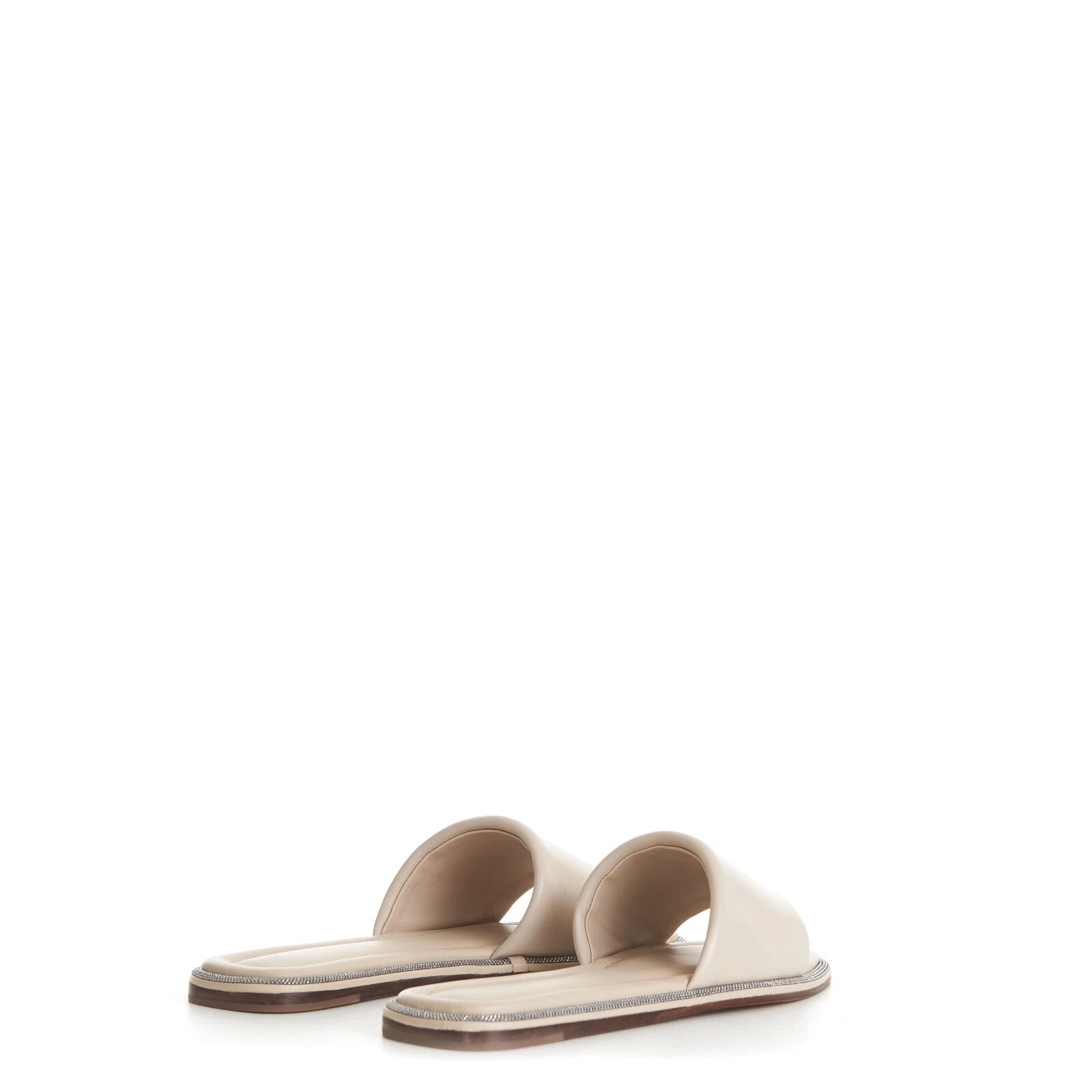 BRUNELLO CUCINELLI 895$ Slide Sandal - Sparkling Monili Trim Beige Leather Shoes