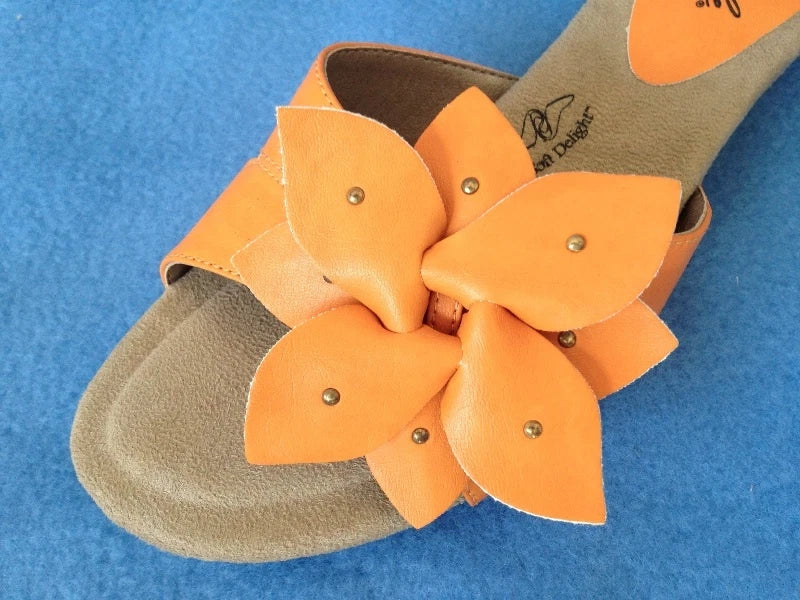 Soft Style Keira Orange Slide Sandal Flower 6M