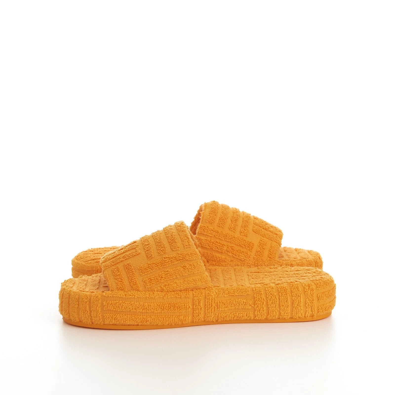 BOTTEGA VENETA 600$ Sponge Slide Sandals - Tangerine Orange Cotton & Rubber
