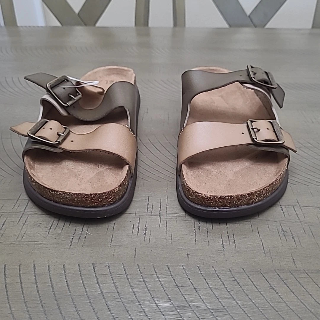 Time And Tru Buckle Stap Birk Style Tan/Green Sandal Size 10 New With Tag