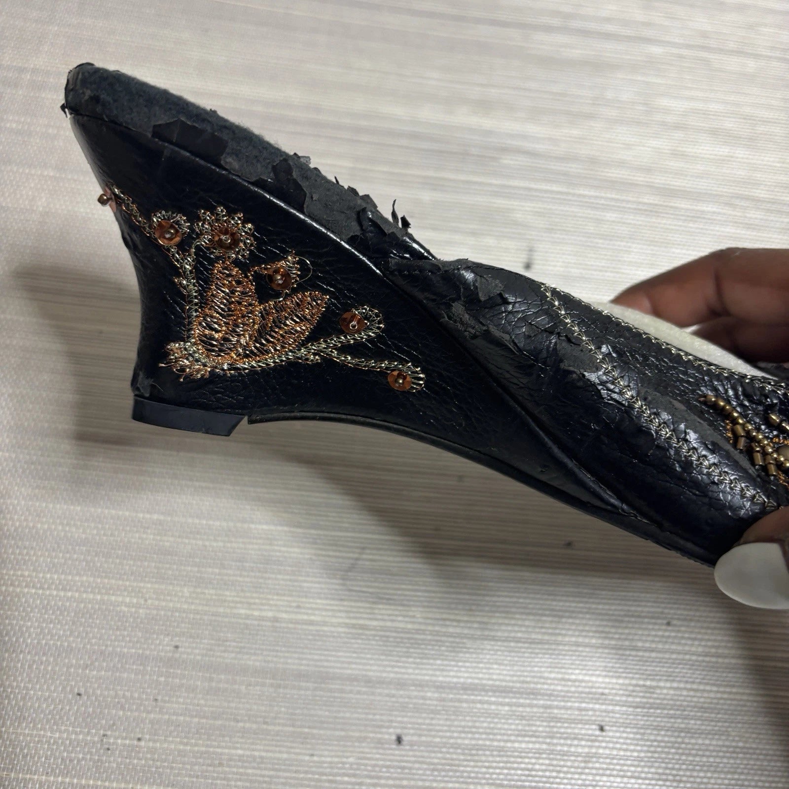 John Fashion Black Boho Beaded Sequin Slide Slip on Dress Shoes Size 9 NEW