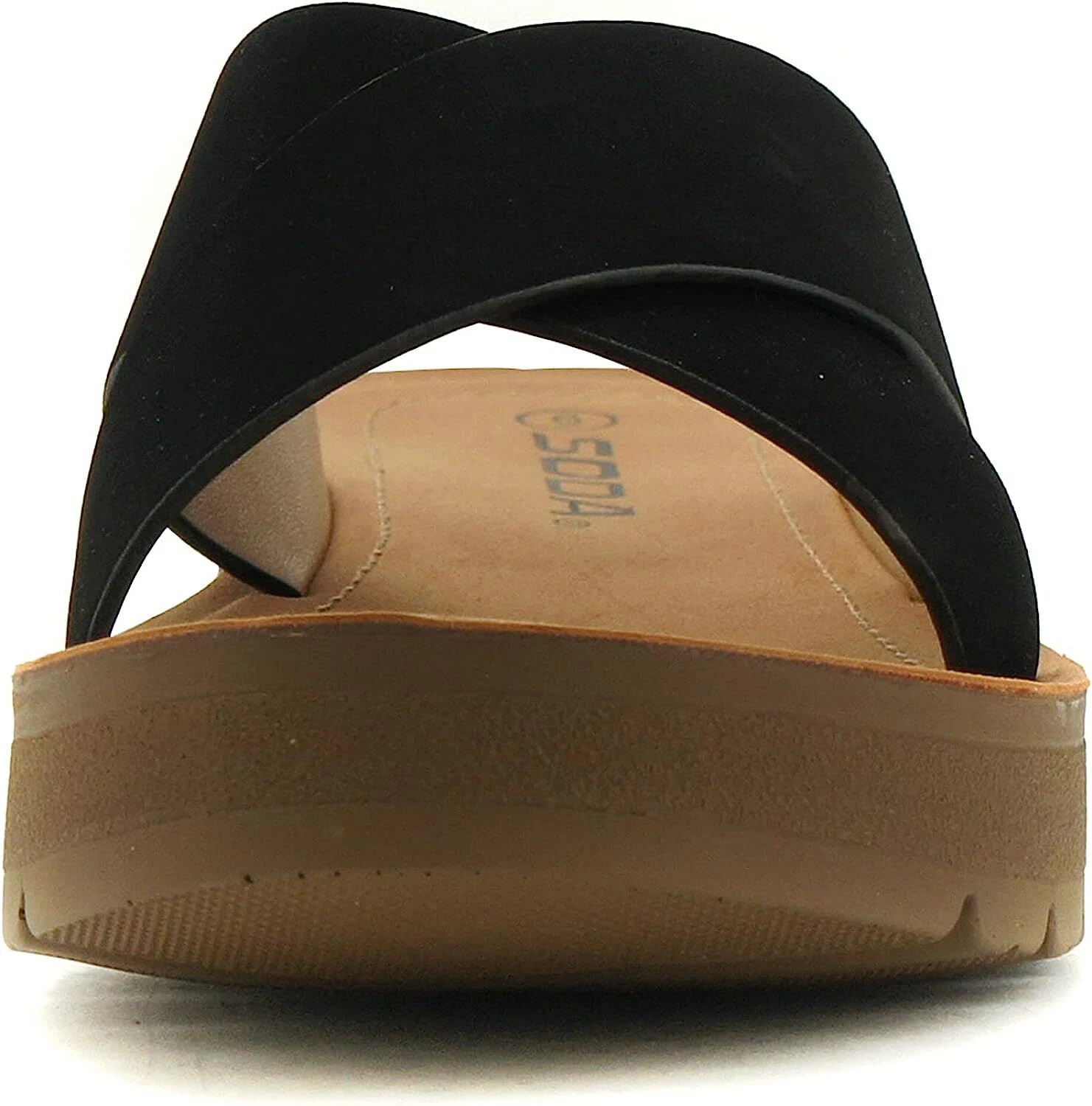 Women Open Toe Flatform Platform Crisscross Band Upper Fashion Slide SODA LUCY