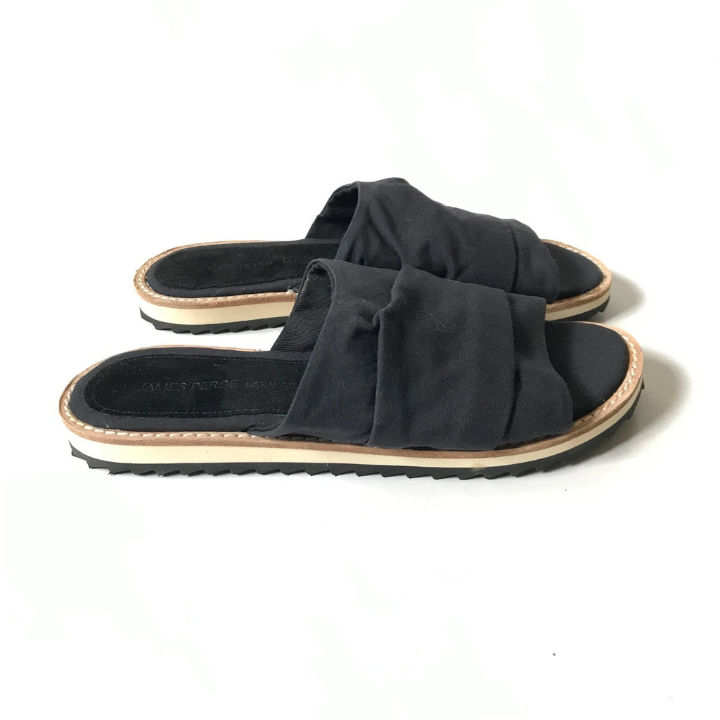 NEW James Perse Slides Sandals Mules Womens 6 Black Fabric Flats Open Toe Shoes
