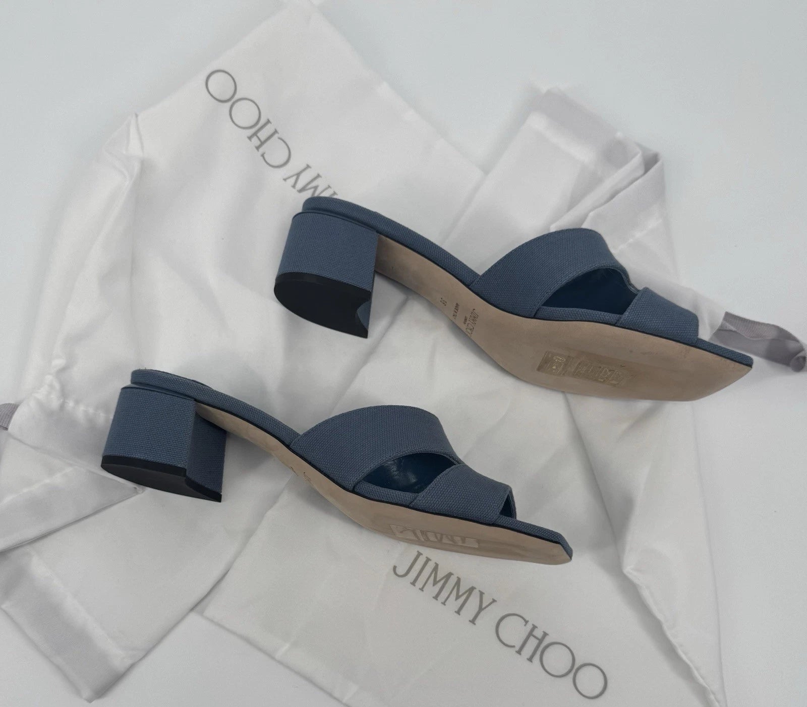 NEW Jimmy Choo Ellison Linen Mule 45 Sandal Denim Blue EU 36 (US 6) Designer