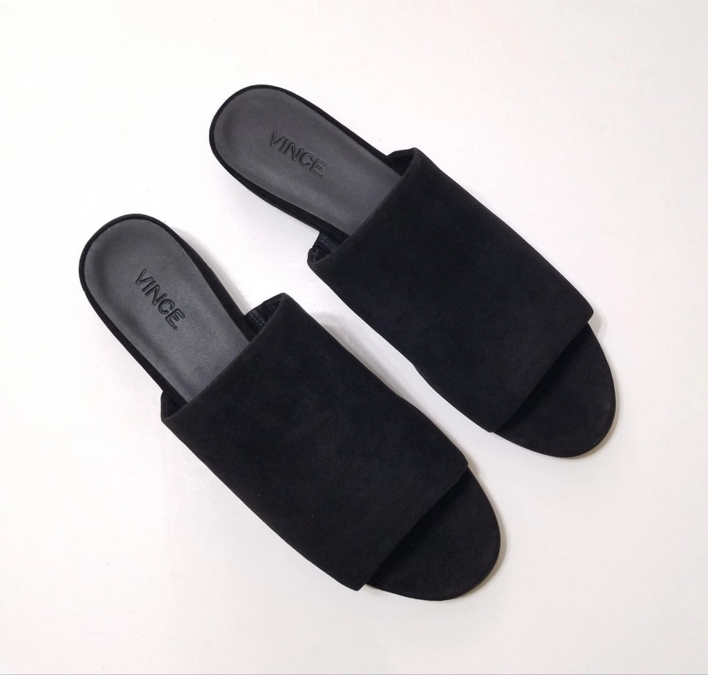 NIB Vince Bartley Suede Leather Slides Sandal in Black Size 9.5 $225