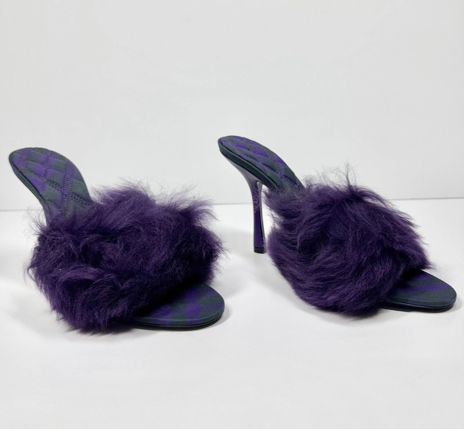 BURBERRY SANDALS MINNIE SHEARLING SLIDE PURPLE STILETTO HEEL WOMENS EU 39 US 9