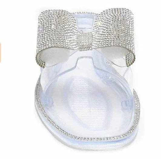 H2K Lucia Silver Fashion Jelly Slides Flip Flops Bow Sandals Bling Open Toe New