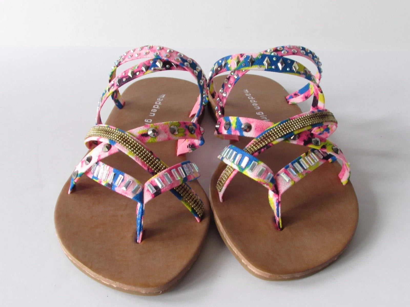 MADDEN GIRL Womens size 7 Floral Canvas Jeweled Slides/Slingback Fashion Sandals