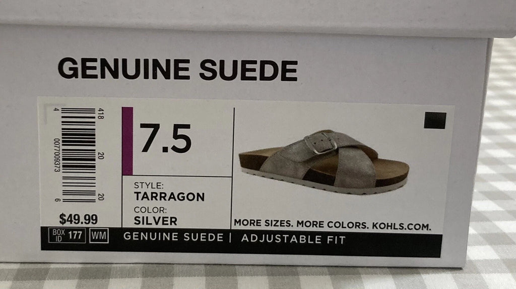 Sonoma Silver Suede Buckle Slide Footbed Sandals Size 7.5 Style Tarragon NEW
