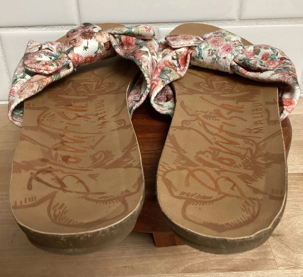 Womens Floral Fabric Big Bow Slides Blowfish Malibu Slip On Sandals Sz 8.5 Shoes