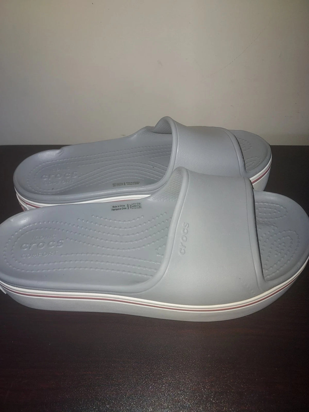 Crocs Women's Slides Size 7  Crosband  Platform Sandals Iconic Comfort Gray