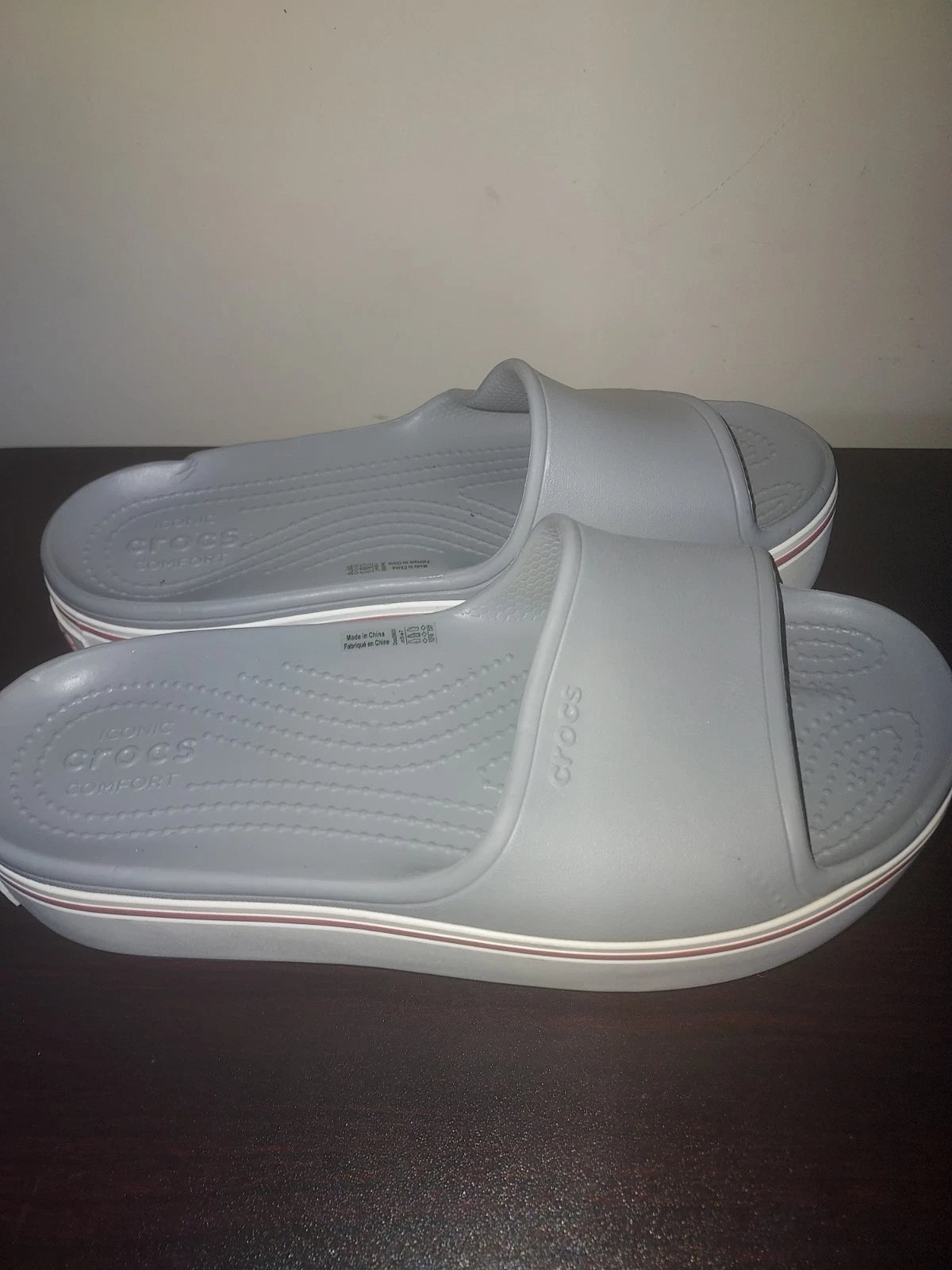 Crocs Women's Slides Size 7  Crosband  Platform Sandals Iconic Comfort Gray