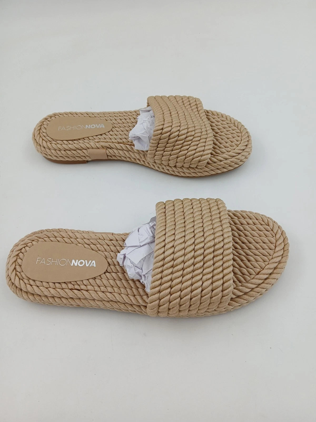 Fashion Nova Tropical Vacay Flat Sandals Womens Size 8.5 Rope Slide Shoes NWT