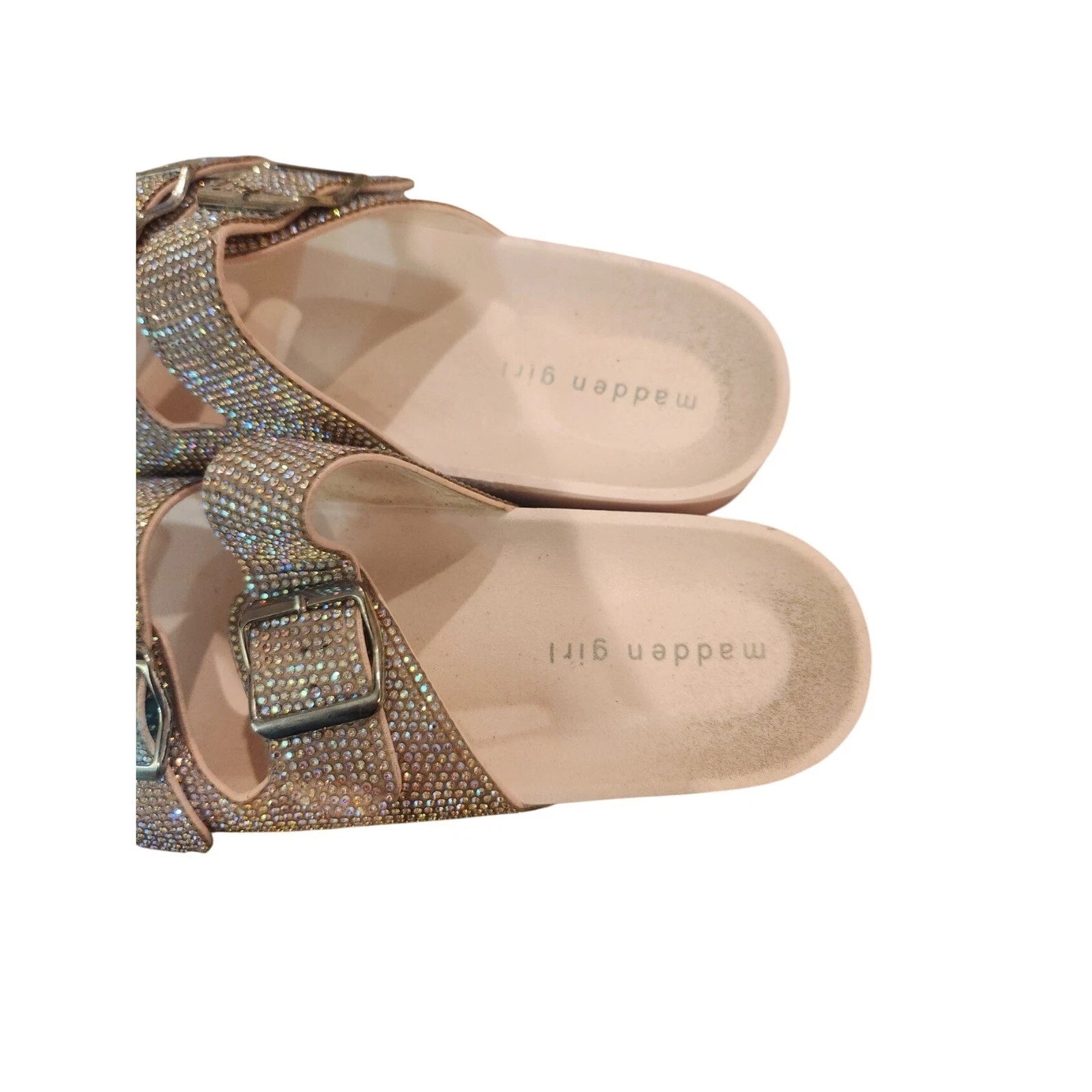 Madden Girl Rhinestone Embellished Buckle Slides Sandals Sparkly Bling