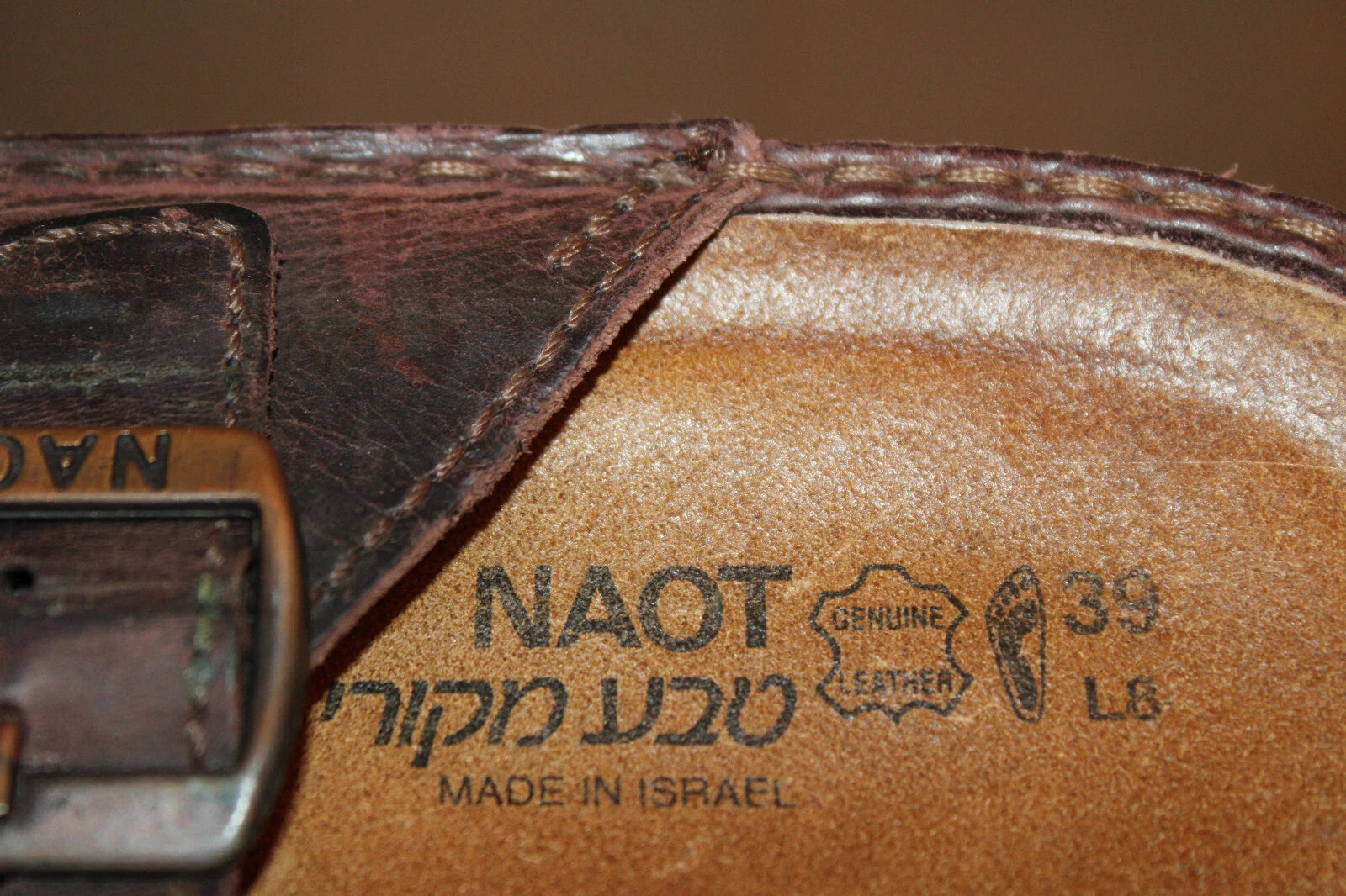 NAOT Brown Oiled Leather Sandal Slide Arizona Style EU 39 US 8