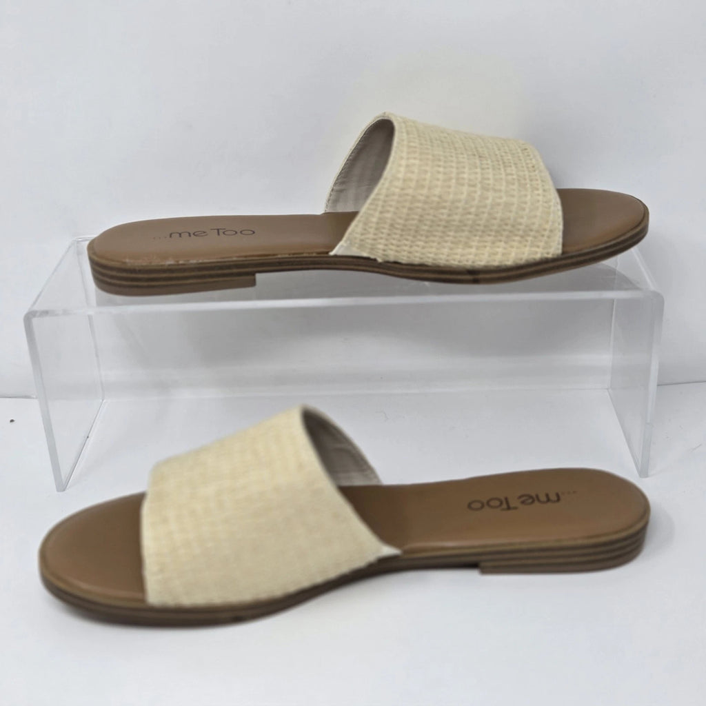 Me Too Rhoda Slide Sandals Raffia Knit Woven Womens 10 Wide Slides Cream Tan