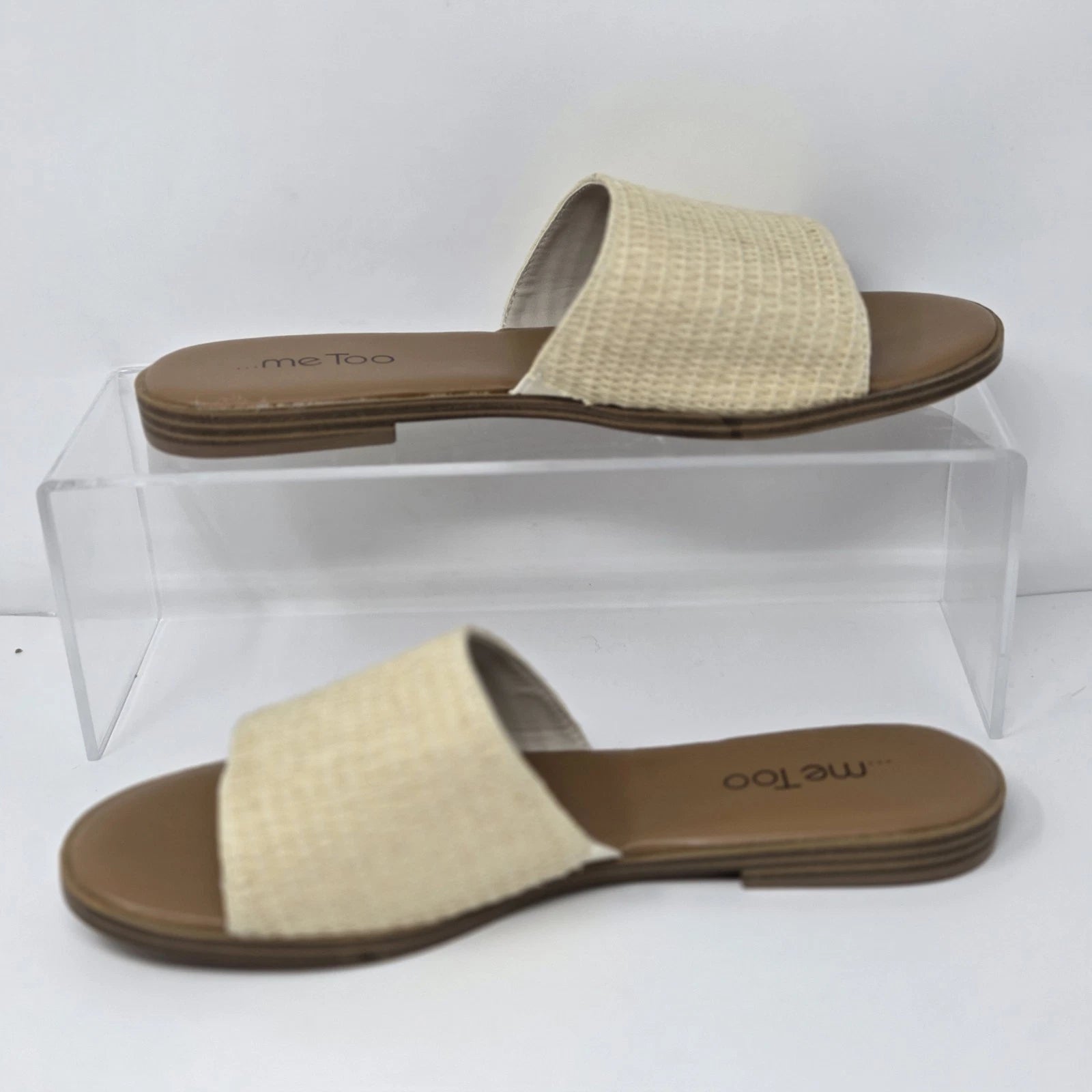 Me Too Rhoda Slide Sandals Raffia Knit Woven Womens 10 Wide Slides Cream Tan