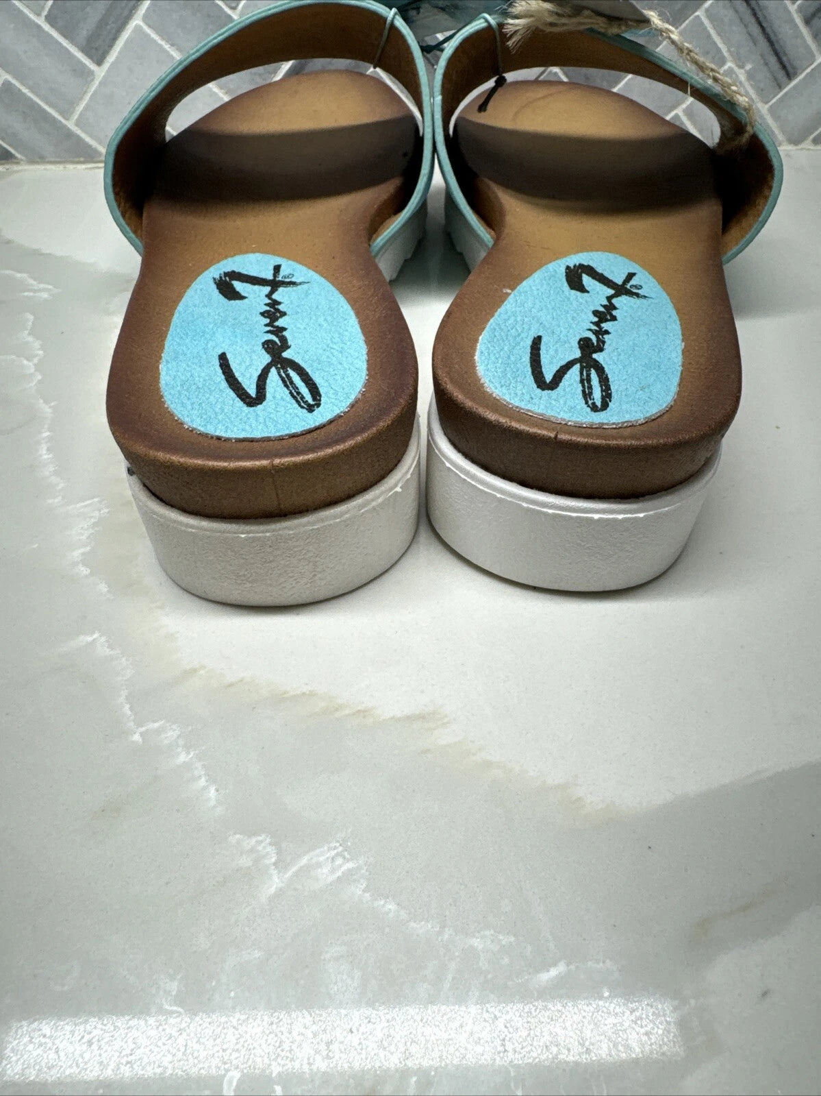 Seven7 Pearl Slide Blue Slip On Fashion Sandal Flats Shoes Womens Size 8