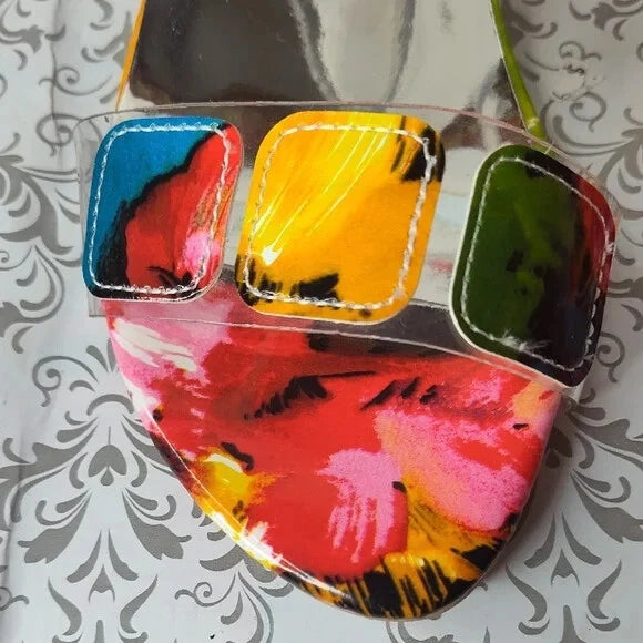 Fashion Multicolor Jeweled Block Heel Slides Slip On Shoes Sandals Size 8 / 39