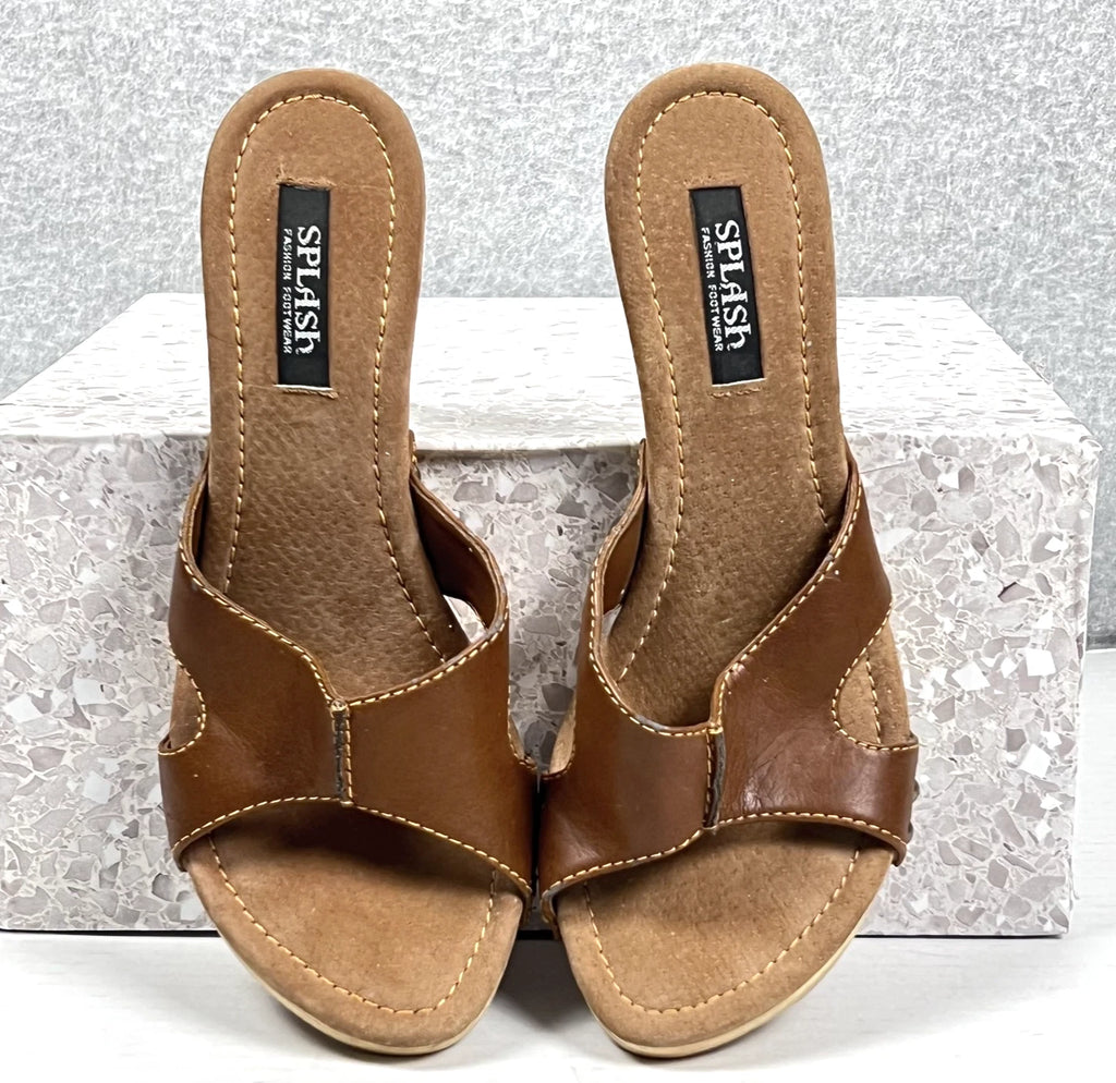 Splash Shoes Womens Size 7 Brown Studded Heeled Mules Sandals Slip On Fashion